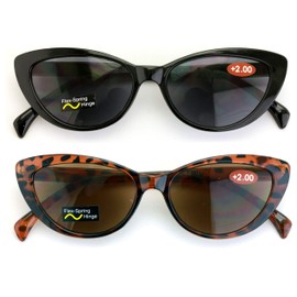 2 Pairs Women Cateye Black Tortoise Reading Sunglasses - Outdoor Cat Eye Readers (1 Black 1 Tortoise, 2.00)