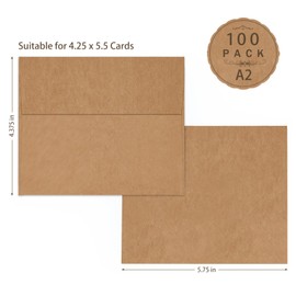 A2 Brown Kraft Envelopes 100 Pack, Goefun 4.375 x 5.75 Printable Greeting Card Envelopes Self Seal for Card Making, Photos, Invitations, Weddings, Graduation, Baby Shower, 120 GSM