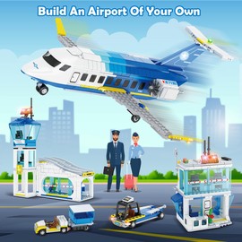 CUBIMANA City Passenger Airplane Building Set, 711 PCS 3 IN 1 Plane Building Blocks Kit with Airport Terminal, Radar Tower, Luggage Truck, Planes Model Toys Gift for Boys Girls Kids 6 7 8 9+ Years Old