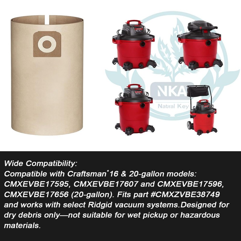 16-20 Gallon Wet/Dry Shop Vac Bags: CMXEVBE17595, CMXEVBE17596, Part# 38749
