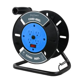 HeyYance Extension Cord Storage Reel with 4-Grounded Outlets, Heavy Duty Open Cord Reel for 12/3 14/3 16/3 Power Cords, Portable Empty Hand Crank Electric Cord Roller Holder, Blue
