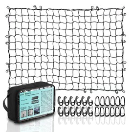 LANFFRANCHI Cargo Net for Pickup Truck Bed-4' X 6' Stretches to 8' X 12'-Bungee Truck Cargo Net for Trucks, SUVs & Cars-4”x4” Mesh Sized Cargo Netting for Car Bed & Roof Rack to Hold Various Loads