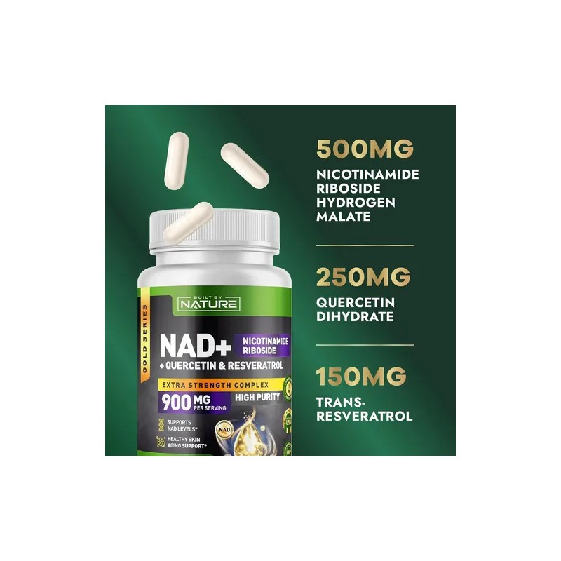 Nad 900mg + Quercetina Y Resveratrol 90 Caps Built By