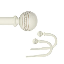 eTeckram 1" Curtain Rod with Sable Finials - 84" to 120", Weathered White
