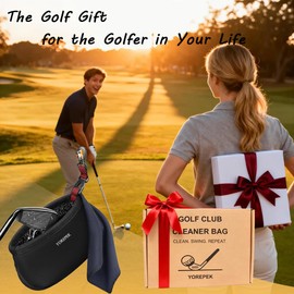 YOREPEK Golf Club Cleaner Bag with Towel, 360° Rotating Clip Golf Ball Washer, Club Washer with Zipper Pocket, Golf Bag Accessories for Men, Golf Gifts, Black