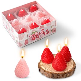 Realistic Red and Pink Strawberry Candle Set, 9 Pack Soy Wax Candle with Strong Strawberry Scent for Home Fragrance, Décor and Gifting