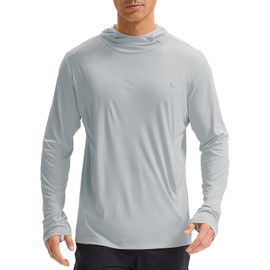 BALEAF Men's UV SPF Hoodie Shirts UPF 50+ Sun Protection Long Sleeve Kangaroo Pocket Rash Guard Fishing Swimming Lightweight Light Gray M