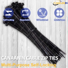 CANAANIN 12 Inch Zip Ties Black Cable Ties 5x300 200PCS Zip Ties Heavy Duty Multi-Purpose Self-Locking Anti - UV Nylon Cable Cord Zipties Wire Ties for Home Office Garden (12" 5x300 Black)