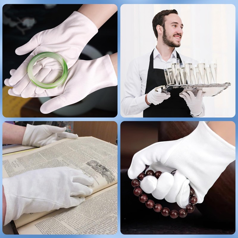 BORISCA 6 Pairs White Cotton Gloves White Glove 100% Cotton