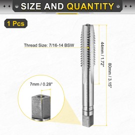 uxcell Hand Plug Tap 7/16-14 BSW 2B Thread Plug Style Taps Straight Flute Screw Tapping Threading Tool High Speed Steel HSS6542