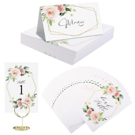 URROMA 52Pcs Floral Table Number Card Set Pink Printed Head Table Card 1-25 Seat Folding Cards for Wedding Reception Bridal Party Banquets Decor
