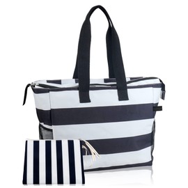 ABAMERICA Beach Bags Waterproof Sandproof Beach Tote Pool Bag with Zipper 7 Pockets Cosmetic Bag, Large Self Standing