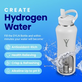 DYLN Hydrogen Water Bottle | Create Hydrating Alkaline Hydrogen-Rich Water Up to 9 pH | Vacuum Insulated Stainless Steel Water Bottle | Keeps Water Cold for 24 Hours | 40 oz, Crimson Red