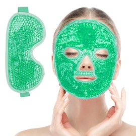 Antifaz de Gel para Ojos y Mascara de Hielo Facial Reutilizable, Compresa Fría y Caliente para Ojeras, Ojos Hinchados, Migraña y Cuidado Facial, con Forro Suave de Felpa, Verde