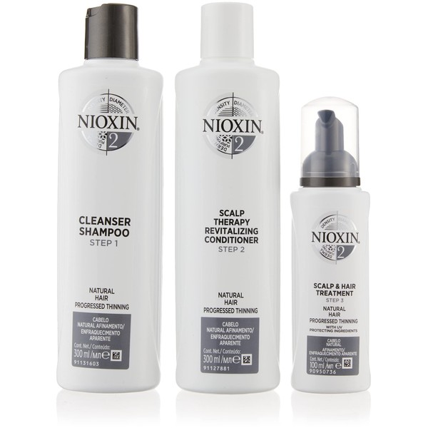 Kit Sistema 2 Nioxin Shampoo 300 ml, Acondicionador 300 ml, Tratamiento 100 ml Thicker, Fuller Hair