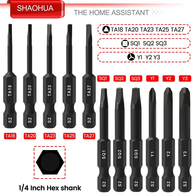 12PCS Triangle Bit Set TA18-27, Square Drive Bits #1#2#3, Triwing