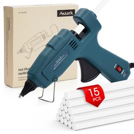 Assark Glue Gun, 60/100W Hot Glue Gun Full Size(Not Mini) with 15 Pcs Hot Glue Sticks (0.43 X 7.87 inch) for School Crafts DIY Arts Quick Home Repairs, 60/100W(Green), HL-E 20W
