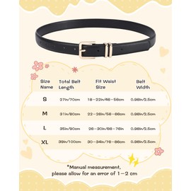 Monopa 2 Pack Girls Leather Belt for Kids Jeans with Gold Square Buckle, Black/White, Fit Waist 30-34in