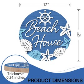 Deroro Beach House Navy Blue Front Door Sign, Coastal Starfish Conch Helm Wood Door Hanger Outdoor Outside Porch Decor, Summer Nautical Farmhouse Wooden Wreath Indoor Wall Hanging Decoration