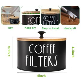 QRZLP Coffee Filters Holder, Wooden Coffee Filter Storage Container with Lid Farmhouse Coffee Filter Dispenser Pod Organizer for Coffee Bar Counter.