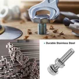 M METERXITY 4-Pack Hex Head Screw Bolt with Nuts Flat & Lock Washers M10x50mm Stainless Steel Bolts and Nuts Kit Fully Threaded Metric Bolt Assortment for Equipment/Machinery
