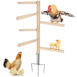 Kalekey Extra Large Chicken Perch Toy for Coop, 39.4" Roosting Bar for Chicken Coop Toys, Chicken 6 Branches Perch Stand Wooden with Metal Tripod Ground Plug for Poultry Rooste