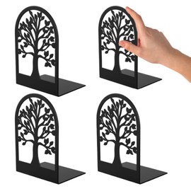 Lovgrin Sujetador de Libros Metal, 4 Piezas Bookends Antideslizante para estantes, Sujetalibros Resistentes para Evitar Que los Libros vuelquen, Sostenedor de Libros Decorativos para Oficina, Escuela