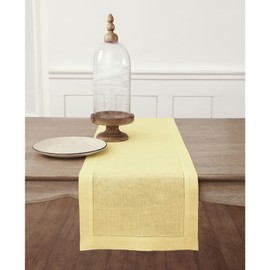Solino Home Yellow Linen Table Runner 60 Inches Long – 100% Pure Linen Classic Hemstitch Table Runner 14 x 60 Inch – Machine Washable Dining Table Runner for Spring