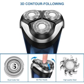 SweetLF SWS7105 Elektrorasierer für Herren, trocken und nass, wiederaufladbar, mit 3D-Drehköpfe, 100 % wasserdicht und 120 min Batterielebensdauer