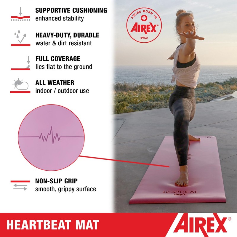 AIREX Exercise Mat, Heartbeat, 72"" x 24"" x 0.16"", Olive