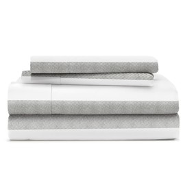 Cosy House Collection Everyday 1500 Series Bed Sheet Set - Ultra Soft & Cool Hotel Bedding - Deep Pocket - Wrinkle, Stain and Fade Resistant - 4 Piece Set (Full, Grey Cabana Stripes)