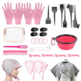 32 Pcs Hair Dye Coloring Kit,Hair Dye Tools for DIY Salon.Hair Dye Brush and Bowl Set/Highlighting Frosting Cap with Plastic Hooks/Dye Brush/Ear Cover