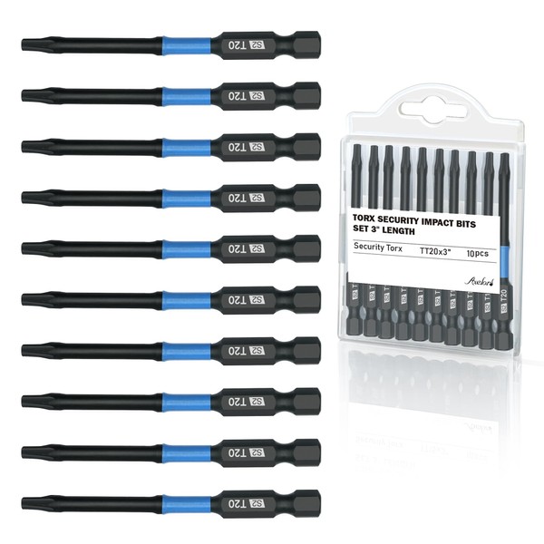 AXELORD 10-Piece Magnetic Torx Screwdriver Bit,1/4 "Hex Shank TT20 S2