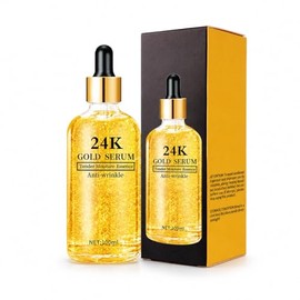 Serum Facial 24K Gold 100ml / 3.38 fl oz, Suero Hidratante con Gotero, Esencia Ligera de Tono Dorado para Rutina Diaria Cuidado Rostro y Cuello