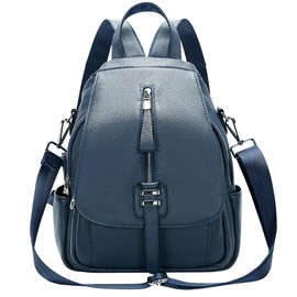 ALTOSY Genuine Leather Backpack Purse for Women Convertible Crossbody Shoulder Bag with Buckle Flap (S85 Indigo Blue)