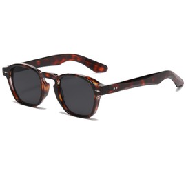 Long Keeper Kleine Quadratische Sonnenbrille für Damen Herren Retro Sonnenbrille Vintage Trendige Rechteckige Dicke Rahmen Reise Sonnenbrillen UV400 Schutz (Leopard Schwarz)