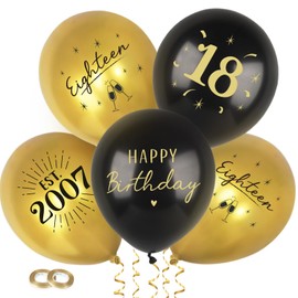 24pcs 18th Birthday Balloons Decorations for Boys Black Gold Happy 18th Birthday Decorations Latex Balloons for Party