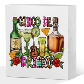 Cinco De Mayo Decor, Funny Mexican Home Farmhouse Office Kitchen Bar Decor Rustic Mexican Party Supplies Wooden Box Block Plaque Wooden Box Sign for Desk Tabletop