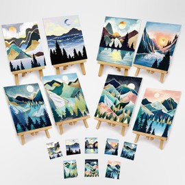 VOCHIC 8 Pack Pre Drawn Canvas for Painting for Adults, Sip and Paint Party Supplies Canvas Painting Set for Artist, Beginner, Stretched Outline Canvas to Paint Landscape Party Favor(8x10)