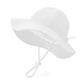Zando Seersucker Baby Sun Hat 6-12 Months UPF 50+ Adjustable Toddler Bucket Hats for Boys Girls Beach Hat Breathable Summer Cap Wide Brim White Bucket Hat for Newborns Infants Toddlers