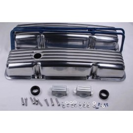 Unbranded 58-86 SBC Chevy 350 400 Polish Retro Finned Aluminum Short Valve Covers w Gasket