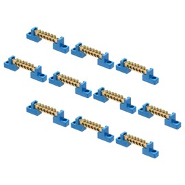 sourcing map 10 Pcs Ground Bus Bar Terminal Grounding Bar Brass 6 Positions Grounding Bars Block for Electric Box, Blue
