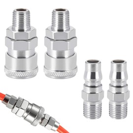Air Coupler 4-Piece Set Air Hose Joint PM20 SM20 Quick Connector for Air Tools Only PT1/4 Inch Internal Thread Metal Rust-Resistant Urethane Hose Connection Industrial/Factory Use
