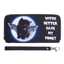 Ferocity Fashionable Long Wallet for Woman Cash Holder Zippered Card Purse Witch Kitty [050]