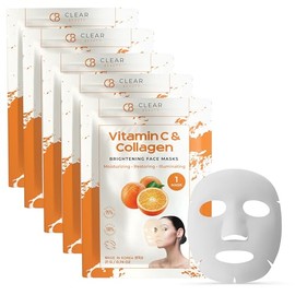 Clear Beauty Mascarilla facial con vitamina C y colágeno, probada por dermatólogos, disminuye las líneas finas y las arrugas, antienvejecimiento, ingr