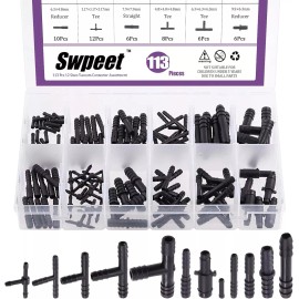 Swpeet 113Pcs Vacuum Connector Assortment Kit Hose Tee Reducer Straight Barbed Type