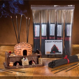 Earth & Wood Vibes 11'' Incense Sticks - Variety Set 500 Pack - 11 inch - 5 Bundles 100 Sticks Per Fragrance Scent. Set Features China Musk, Egyptian Sandalwood, Frankincense, Myrrh, Palo Santo