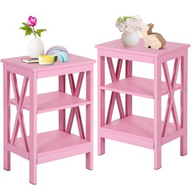 VECELO Nightstands Side/End Table with Storage Shelf Nightstands for Children's Room Living Room Bedroom, Set of 2, Shelves,Pink