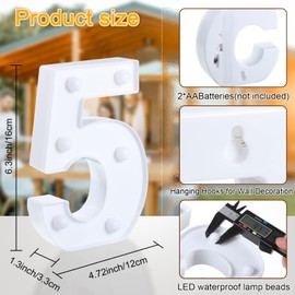 10 Pieces Decorative Led Light up Number Letters White Plastic Marquee 6.3'' Contains All Numbers Light up Number Sign for Night Light Wedding Party Decor Birthday Christmas Home Bar Decoration