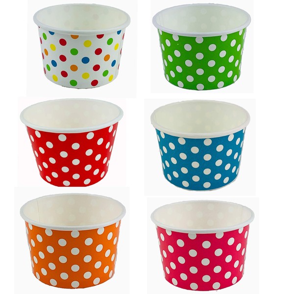 Worlds Paper Ice Cream Cups Polka Dot Paper Yogurt Cups 4oz Mix 50 pack